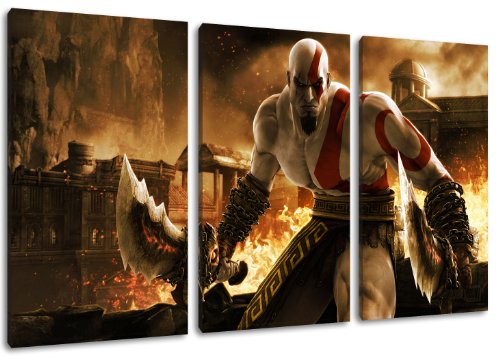 kratos in god of war 3-teilig auf Leinwand- Gesamtformat: 120x80 cm fertig gerahmte Kunstdruckbilder als Wandbild - Billiger als Ölbild oder Gemälde - KEIN Poster oder Plakat von PrintArtGalery