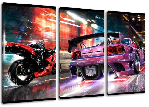 need for speed 3-teilig auf Leinwand- Gesamtformat: 120x80 cm fertig gerahmte Kunstdruckbilder als Wandbild - Billiger als Ölbild oder Gemälde - KEIN Poster oder Plakat von PrintArtGalery