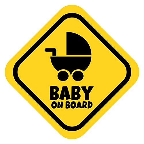 K006 | Baby on Board Aufkleber Babyautoaufkleber Auto Sticker Babyaufkleber Autoaufkleber Vinyl Baby on Board Tiere (V2 Kinderwagen, Goldgelb) von PrintAttack