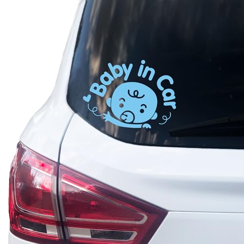 P004 | Baby in Car Aufkleber 14cm x 10cm Auto Sticker Babyaufkleber Autoaufkleber Vinyl Baby on Board (Babyblau) von PrintAttack