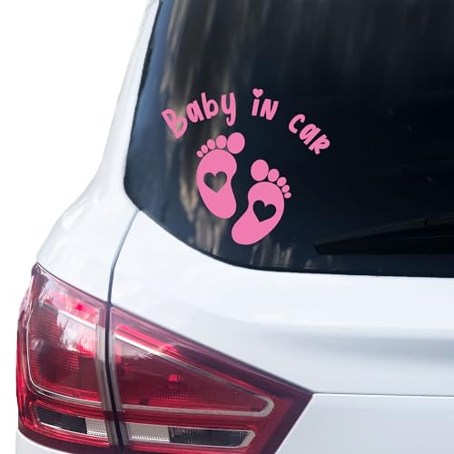 P005 | Baby in Car Aufkleber 15cm x 14cm Auto Sticker Babyaufkleber Autoaufkleber Vinyl (Pink) von PrintAttack