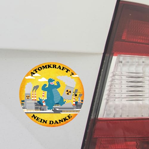 P016 Atomkraft Nein Danke Aufkleber 2er Set – 10cm Rund – Anti-Atomkraft Sticker – Umweltfreundlich & Wetterfest – Auto Laptop Fahrrad usw. (Nein Danke Dinosaurier) von PrintAttack
