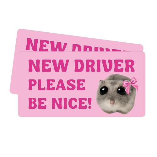 P022 Neuer Fahrer Bitte Seien Sie Nett Autoaufkleber – 14x7cm 2er Set New Driver Sticker Keep Distance Fahranfänger Auto Aufkleber Lustiger Hamster (Englisch) von PrintAttack