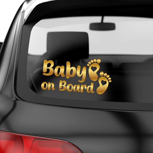 PrintAttack P003 | Baby on Board Aufkleber Füße Baby in Car Auto Sticker Babyaufkleber Autoaufkleber Vinyl (Gold) von PrintAttack