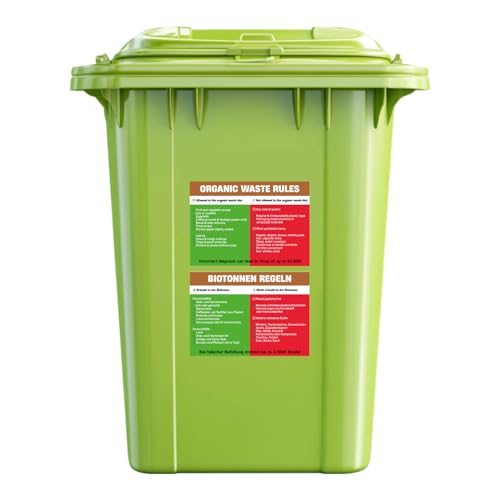 PrintAttack P028 Biotonnen Aufkleber 2er Set – Mülltrennung Hinweis wetterfest – Bioabfall richtig entsorgen – Bußgeld vermeiden – Deutsch/Englisch (Variante 2 Tonnen Regeln) von PrintAttack