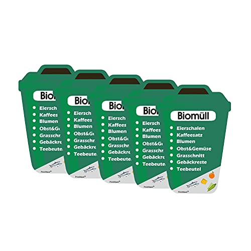 PrintAttack P038 Mülltrennung Aufkleber Set Deutsch oder Englisch für Mülltonne Vinyl verschiedene Größen Kratz, Wetter UV-Schutz für innen und außen Plastik Glas Papier Restmüll (V1_5x Biomüll Grün) von PrintAttack