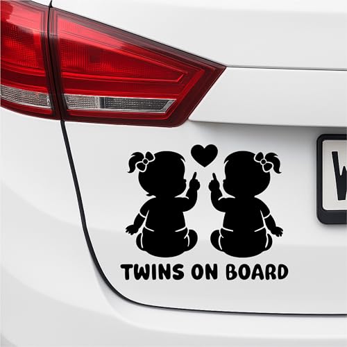 Twins on Board Aufkleber Auto Baby Sticker Zwillinge - wetterfest Handmade in Deutschland 13x10 cm Junge-Junge, Junge-Mädchen, Mädchen-Mädchen (Schwarz, V3 Mädchen - Mädchen) von PrintAttack