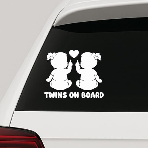 Twins on Board Aufkleber Auto Baby Sticker Zwillinge - wetterfest Handmade in Deutschland 13x10 cm Junge-Junge, Junge-Mädchen, Mädchen-Mädchen (Weiß, V3 Mädchen - Mädchen) von PrintAttack