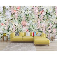 Florale Wandtapete Wandbild, Weiße Blumen Wand Wandbild, Große Selbstklebend Peel & Stick Wandbild, Frühling Wandbedeckung von PrintDecorShop
