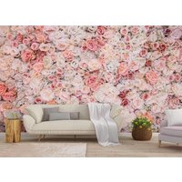 Rosa Blumen Tapete Wandbild, Florales Wandbild, Großes Selbstklebendes Peel & Stick Frühlingsblumen Rosen Wandbedeckung von PrintDecorShop