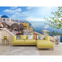 Santorini Traumtapete Wandbild, Griechenland Wand Wandbild, Große Selbstklebend Peel & Stick Insel Wohnen Wandbedeckung von PrintDecorShop