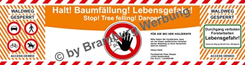 PrintGreen! 3 Absperrbanner für Forst, Holzrücker, Baumfällung, Waldarbeiten - Signalorange für Hessen von PrintGreen!