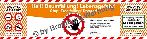 PrintGreen! Absperrbanner für Forst, Holzrücker, Baumfällung, Waldarbeiten gemäß Deutschem Wald Gesetz (BW) von PrintGreen!