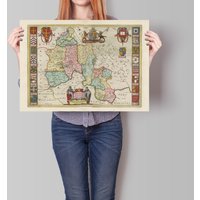 Alte Oxfordshire Karte | Oxonivm Comitatus Antike Landkarte 1665 Blaeu Poster Wandbild Oxford Banbury Abingdon Grove von Printagonist