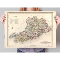 Cork Map - Alter Antiker Reproduktionsdruck Der Grafschaft in Irland 1846 von Printagonist