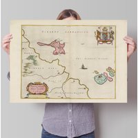 Die Heilige Insel Lindisfarne Karte | Uralte Lindifarne Insvla Sacra Alte Antike 1665 Blaue Enland von Printagonist
