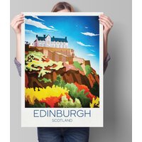 Edinburgh Castle Travel Poster, Traditioneller Reisedruck - Schottland Wandkunst, Castle. Hochzeitsgeschenk von Printagonist