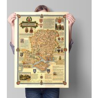 Hampshire Karte | Alte Landkarte Aus Dem 19. Jahrhundert Großbritanniens Counties |Feine Reproduktion Antikes Dekor Dorset Isle Of Wight Southampton von Printagonist
