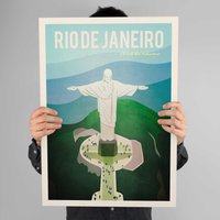 Rio De Janeiro Reiseposter, Vintage Aussehende Brasilien Illustration, Christus Der Erlöser, Druck, Kunstdrucke, Travel Poster von Printagonist