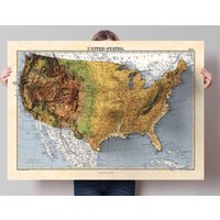 Usa Gelände Relief Karte - 2D Giclée Print 3D Effekt Schattiertes Poster Der Vintage Style 1871 America Elevation Map von Printagonist