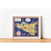 Vintage Karte Von Sizilien, Sicilia Bild Illustration, Druck, Alte Karte, Italien Liebhaber Geschenk, Wohnungserwärzte Geschenk von Printagonist
