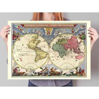 Weltkarte Wanddruck | Ungerahmte Landkarte Kunst Vintage Wanddeko 1665 Poster Nova Et Accvratissima Totius Terrarvm Orbis Tabvla von Printagonist