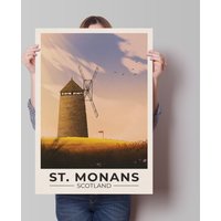 st. Monans Reiseposter - Fife Wandkunst Windmühle East Neuk Print von Printagonist
