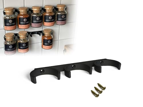 Printari Gewürzregal Regal Wandregal für 3 Ankerkraut Korkengläser Gewürzgläser - inkl. Befestigungsmaterial (schwarz, für 3 Gewürzgläser) von Printari