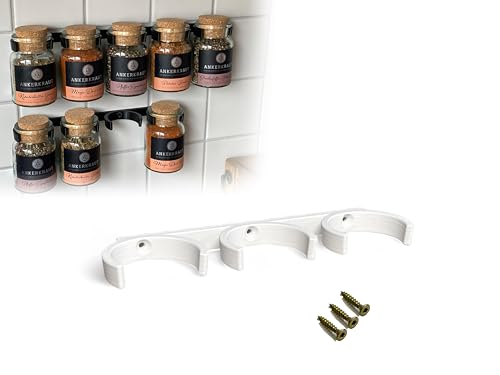 Printari Gewürzregal Regal Wandregal für 3 Ankerkraut Korkengläser Gewürzgläser - inkl. Befestigungsmaterial (weiß, für 3 Gewürzgläser) von Printari