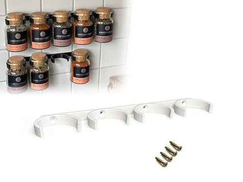 Printari Gewürzregal Regal Wandregal für 4 Ankerkraut Korkengläser Gewürzgläser - inkl. Befestigungsmaterial (weiß, für 4 Gewürzgläser) von Printari