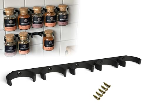 Printari Gewürzregal Regal Wandregal für 5 Ankerkraut Korkengläser Gewürzgläser - inkl. Befestigungsmaterial (schwarz, für 5 Gewürzgläser) von Printari
