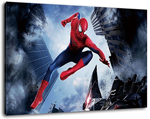 Spiderman Format 100x70 cm Bild auf Leinwand, XXL riesige Bilder fertig gerahmt mit Keilrahmen, Kunstdruck auf Wandbild mit Rahmen von PrintArtGalery
