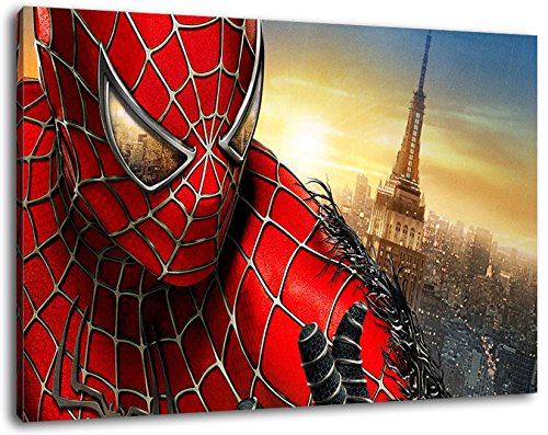 Spiderman Format 80x60 cm Bild auf Leinwand, XXL riesige Bilder fertig gerahmt mit Keilrahmen, Kunstdruck auf Wandbild mit Rahmen von PrintArtGalery