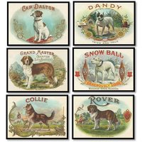 Vintage Zigarrenetiketten 6Er-Set Kunstdrucke Hunde Welpen Erstaunlich Detaillierte Kunst von PrintcessArtPrints