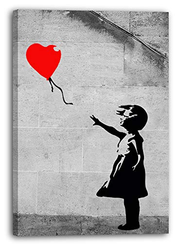 Printed Paintings Leinwand (40x60cm): Banksy - Balloon Girl Mädchen mit Luftballon hochkant Graff von Printed Paintings