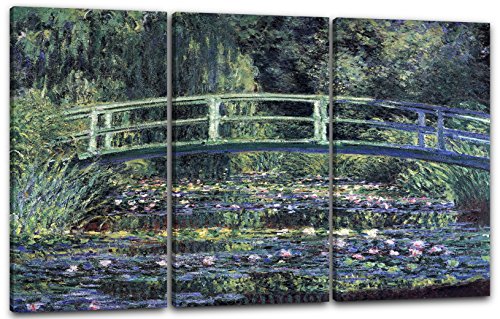 Printed Paintings Leinwand 3-teilig(120x80cm): Claude Monet - Seerosen und japanische Brücke von Printed Paintings