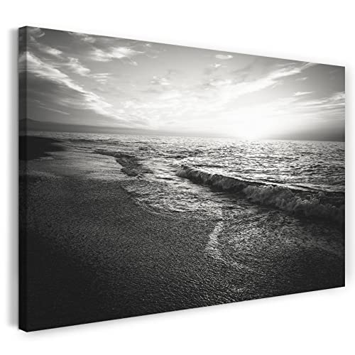 Printed Paintings Leinwand (120x80cm): Landschaftsbilder Wellen am Strand (Meer) schwarz-weiß Fot von Printed Paintings