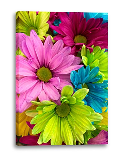 Leinwand (70x100cm): Blumenbilder Nahaufnahme bunte Blumen grün, rosa, blau, ge von Printed Paintings