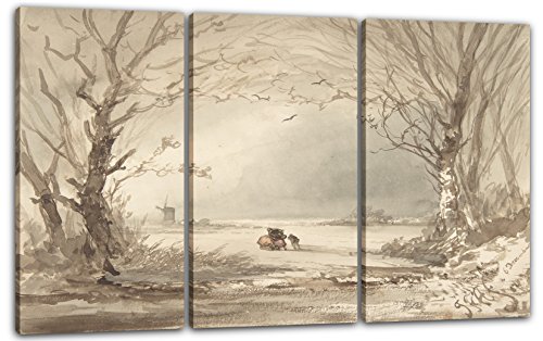 Leinwand 3-teilig(120x80cm): Johannes Franciscus Hoppenbrouwers - Eine Winterla von Printed Paintings