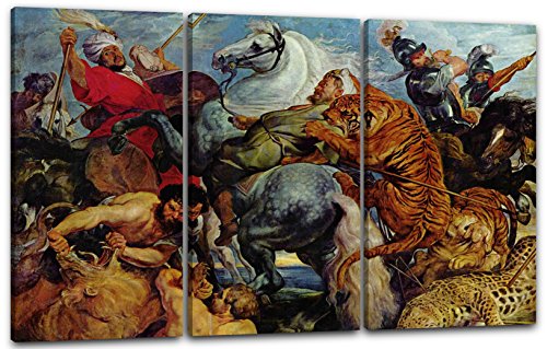 Leinwand 3-teilig(120x80cm): Peter Paul Rubens - Tiger- und Löwenjagd von Printed Paintings