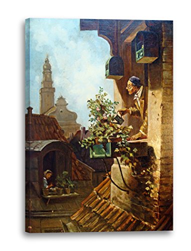 Leinwandbild (20x30cm) Carl Spitzweg: Im Dachstübchen, Leinwand auf Keilrahmen gespannt und fertig zum Aufhängen, hochwertiger Kunstdruck aus deutscher Produktion von Printed Paintings