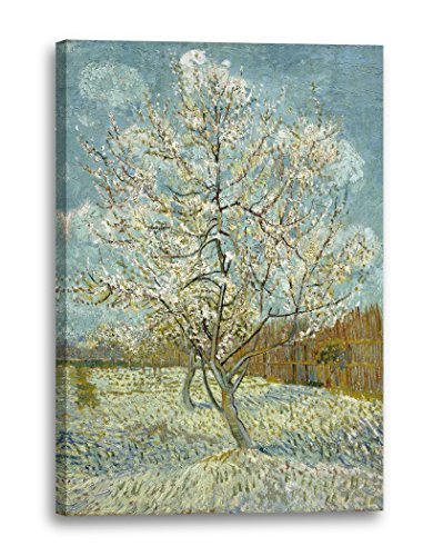 Leinwandbild (20x30cm) Vincent van Gogh: Der pinke Pfirsischbaum, Leinwand auf Keilrahmen gespannt und fertig zum Aufhängen, hochwertiger Kunstdruck aus deutscher Produktion von Printed Paintings