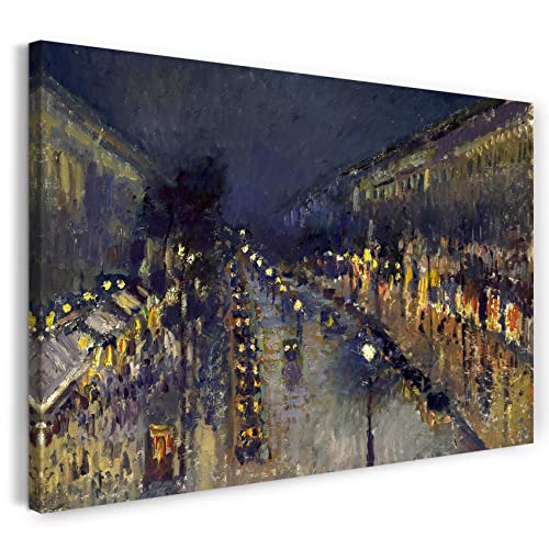 Leinwandbild (30x20cm) Camille Pissarro: The Boulevard Montmartre at Night, Leinwand auf Keilrahmen gespannt und fertig zum Aufhängen, hochwertiger Kunstdruck aus deutscher Produktion von Printed Paintings