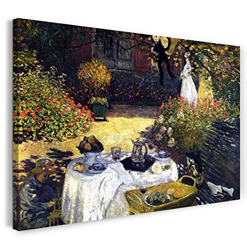 Leinwandbild (30x20cm) Claude Monet: Die Mittagsmahlzeit, Leinwand auf Keilrahmen gespannt und fertig zum Aufhängen, hochwertiger Kunstdruck aus deutscher Produktion von Printed Paintings