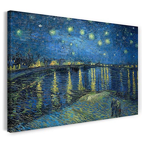 Leinwandbild (30x20cm) Vincent van Gogh: Sternennacht über die Rhône (1888), Leinwand auf Keilrahmen gespannt und fertig zum Aufhängen, hochwertiger Kunstdruck aus deutscher Produktion von Printed Paintings