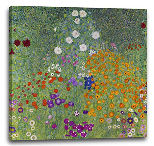 Leinwandbild (30x30cm) Gustav Klimt: Bauerngarten (1907), Leinwand auf Keilrahmen gespannt und fertig zum Aufhängen, hochwertiger Kunstdruck aus deutscher Produktion von Printed Paintings