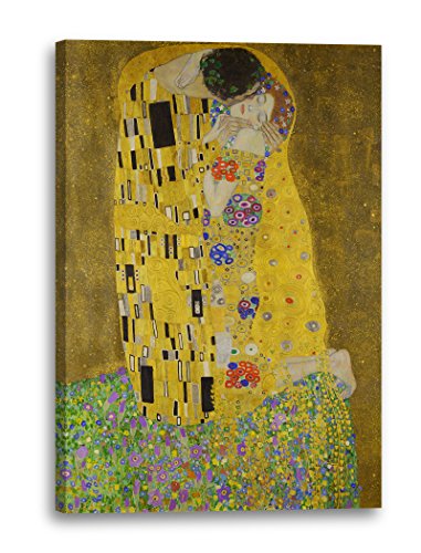 Leinwandbild (30x40cm) Gustav Klimt: Der Kuss (1907-1908), Leinwand auf Keilrahmen gespannt und fertig zum Aufhängen, hochwertiger Kunstdruck aus deutscher Produktion von Printed Paintings