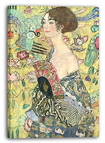 Leinwandbild (30x40cm) Gustav Klimt: Frau mit Fächer (1918), Leinwand auf Keilrahmen gespannt und fertig zum Aufhängen, hochwertiger Kunstdruck aus deutscher Produktion von Printed Paintings