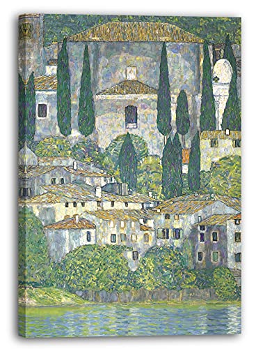 Leinwandbild (30x40cm) Gustav Klimt: Kirche in Cassone (Landschaft mit Zypressen) (1913), Leinwand auf Keilrahmen gespannt und fertig zum Aufhängen, hochwertiger Kunstdruck aus deutscher Produktion von Printed Paintings