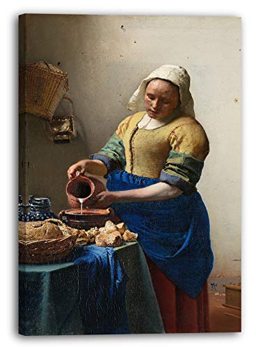 Leinwandbild (30x40cm) Jan Vermeer: Das Milchmädchen (1658), Leinwand auf Keilrahmen gespannt und fertig zum Aufhängen, hochwertiger Kunstdruck aus deutscher Produktion von Printed Paintings